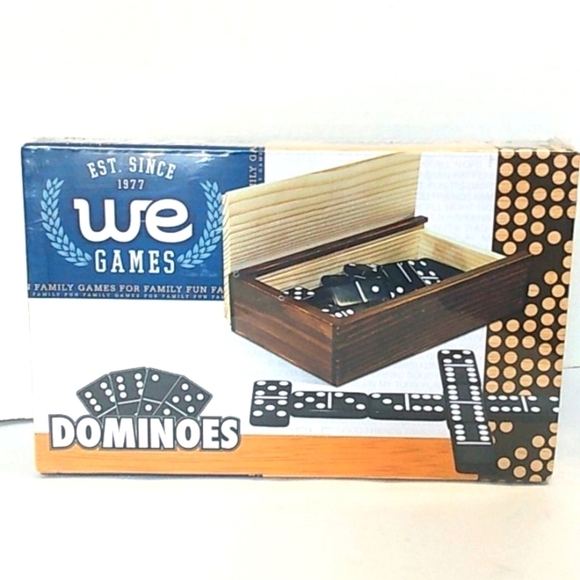 WE GAMES DOMINOS BONES GAME AND STORAGE BOX AGES 14+UP  2-4 PLAYERS NWT - Picture 1 of 6
